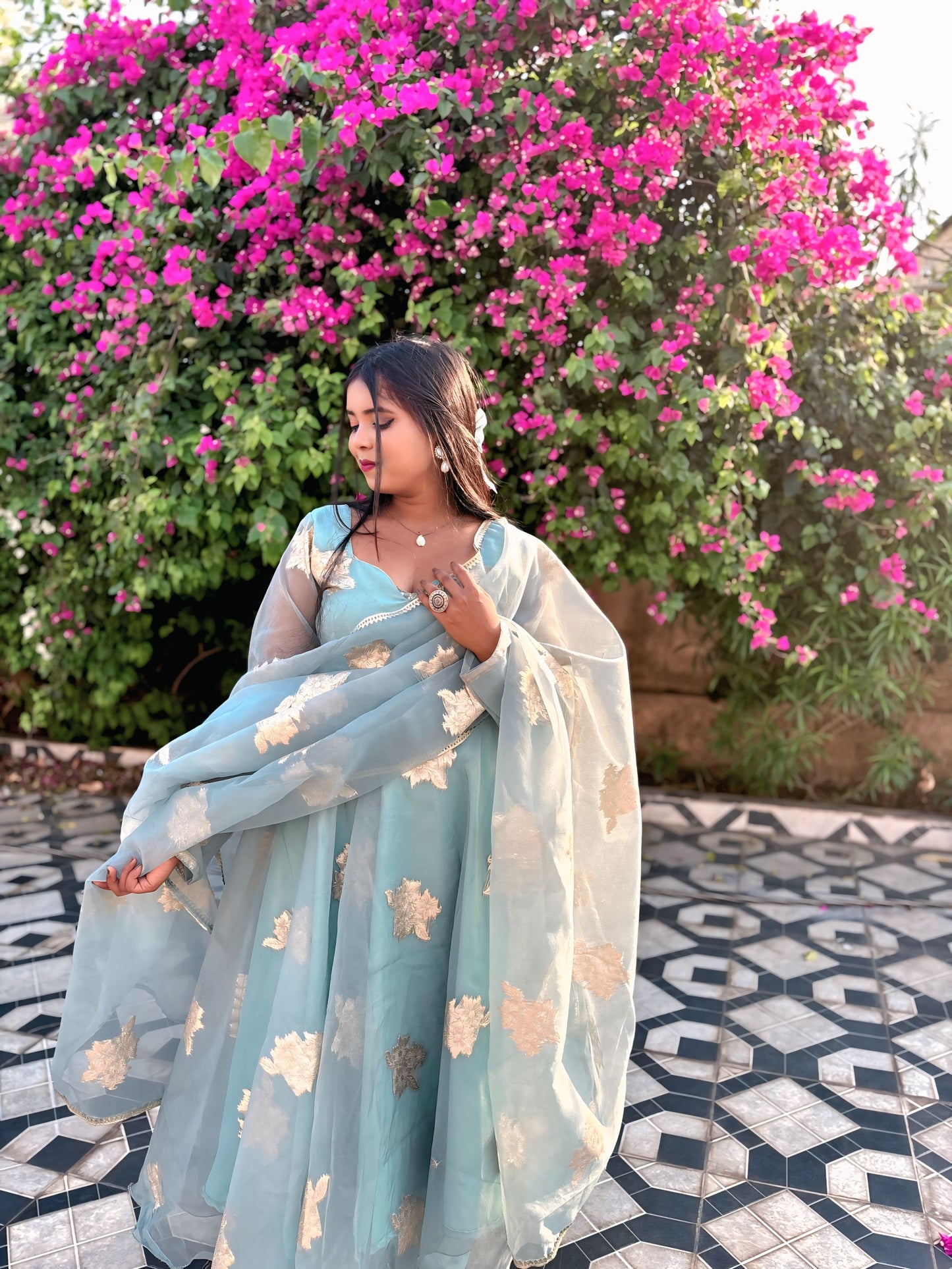 ICY BLOOM ORGANZA ANARKALI SET