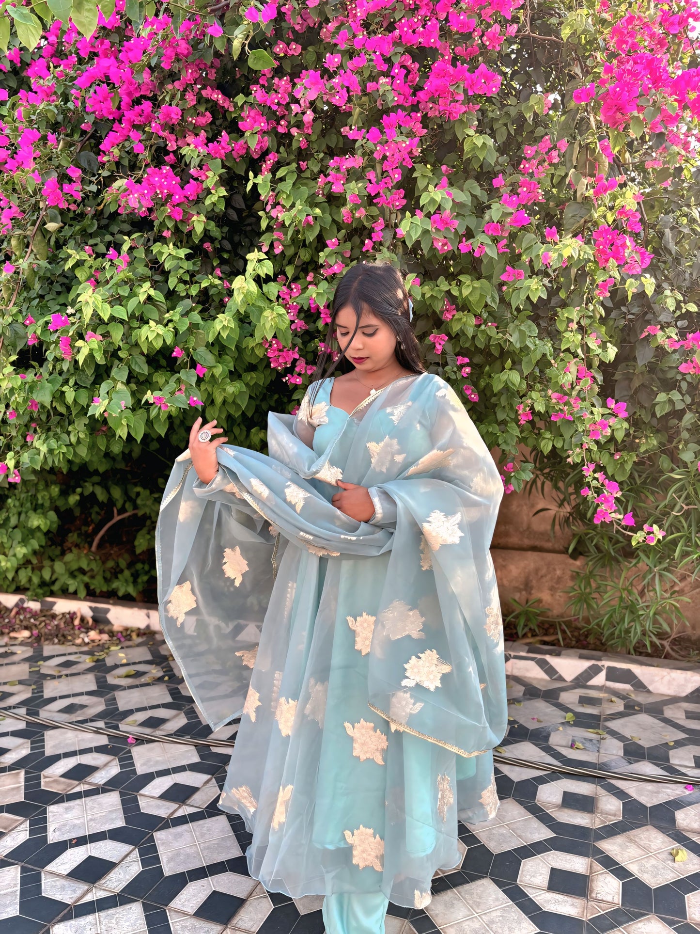 ICY BLOOM ORGANZA ANARKALI SET
