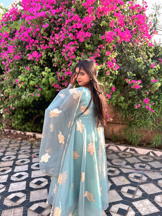 ICY BLOOM ORGANZA ANARKALI SET
