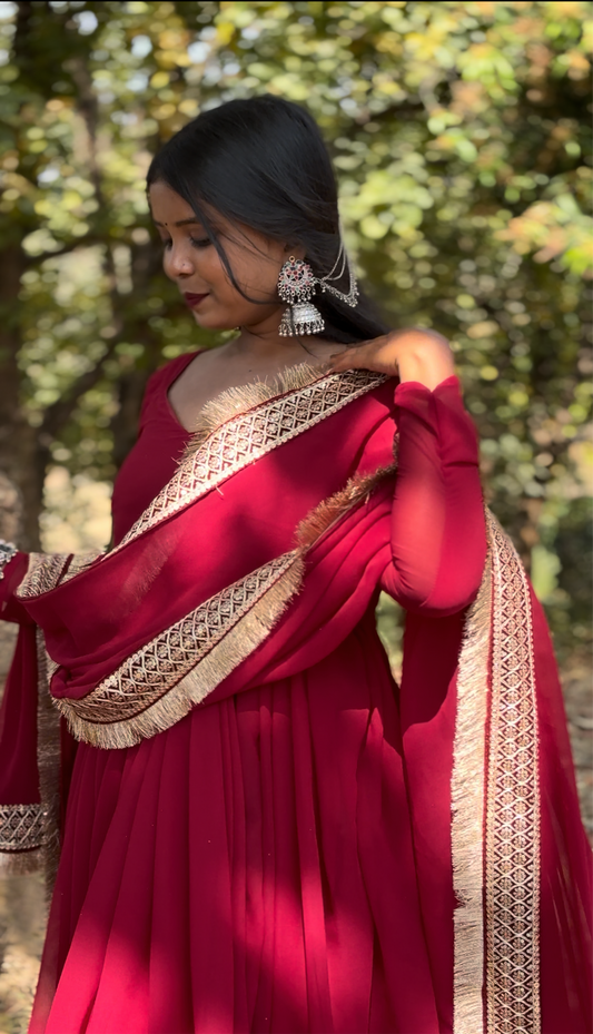 Varnika maroon georgette suit set