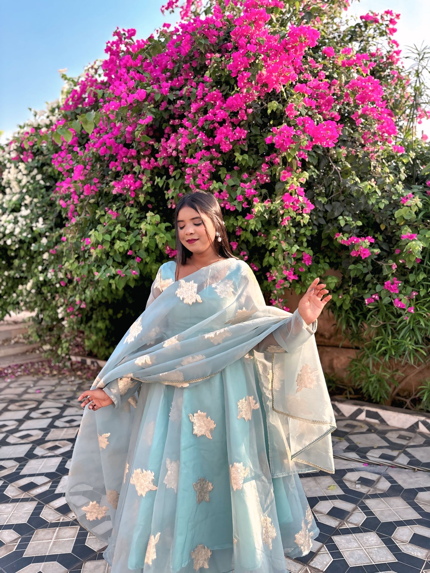 ICY BLOOM ORGANZA ANARKALI SET