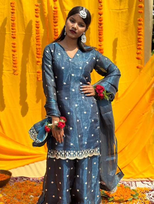BLUE MIRAGE SHARARA SUIT SET